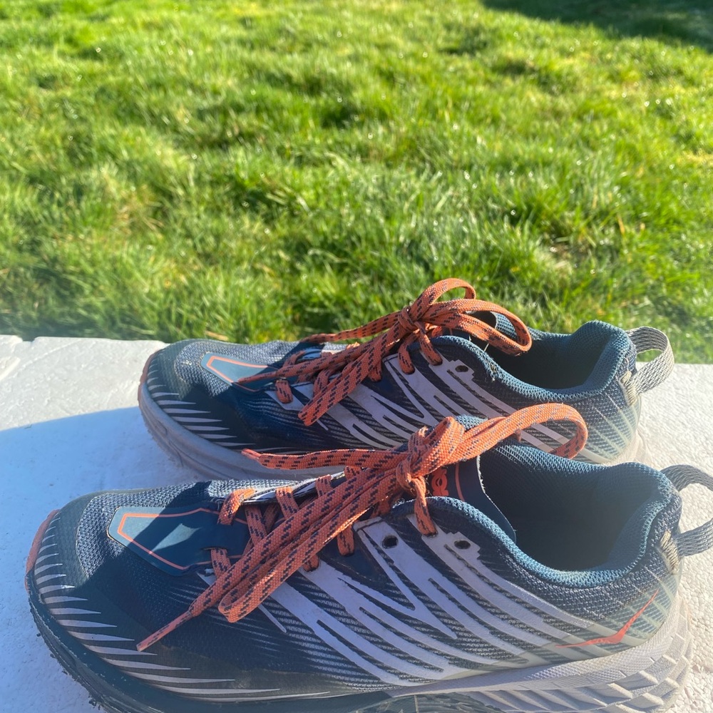 Hoka Speedgoat 4 Womens Black and White Trail Outdoor Running Sneakers Size 5 - Picture 2 of 16
